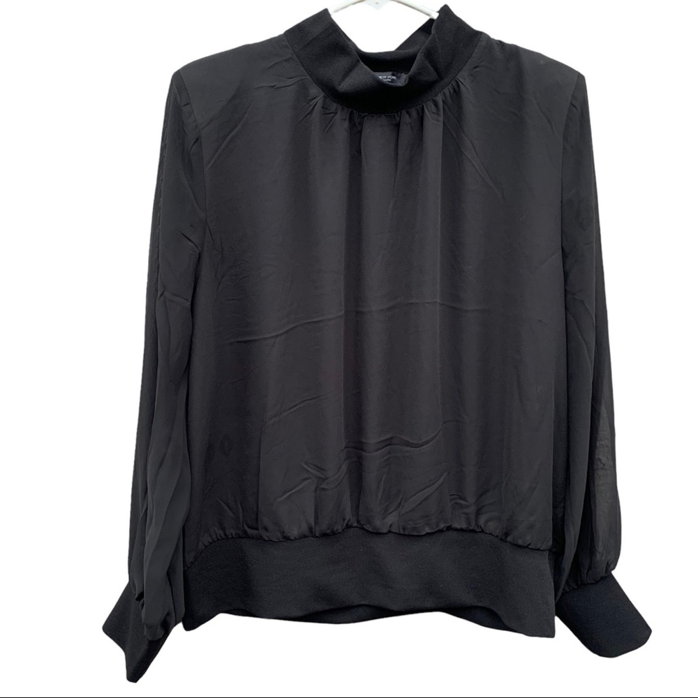 Marc New York sheer sleeves mock neck padded shoulders blouse Size XLarge